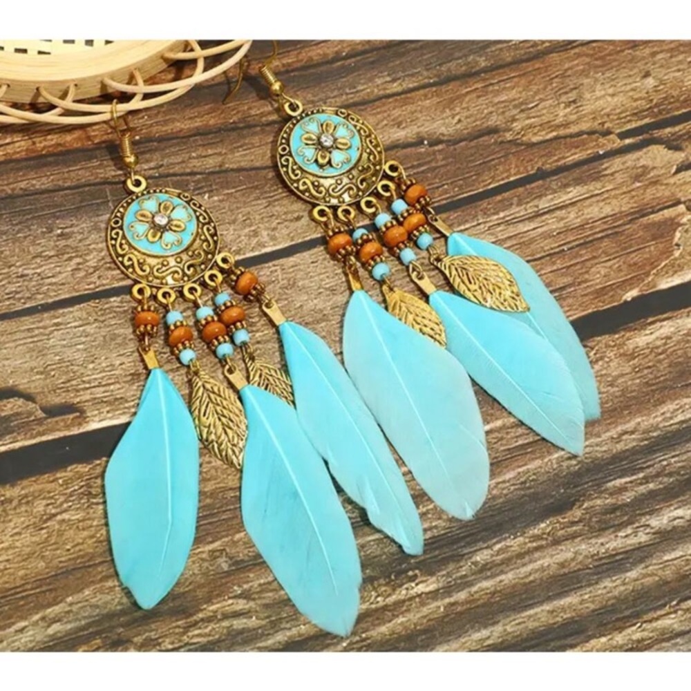 Turquoise and Feathers Earrings